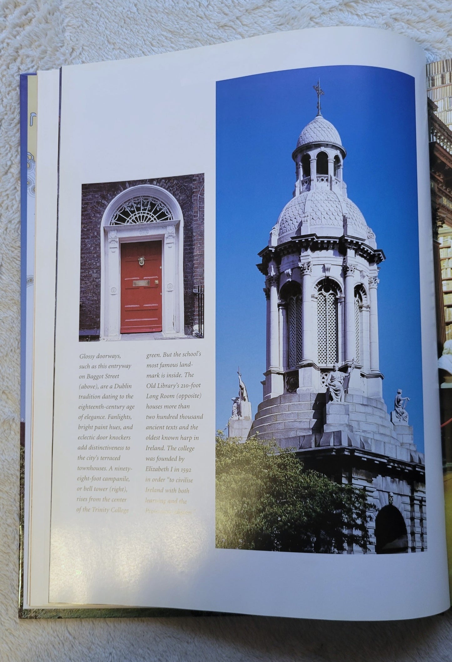 Used book for sale, travel photography, “Ireland: A Photographic Tour” by Carol W. Highsmith and Ted Landphair, published by Random House, 1998. View of interior page with architecture photos.