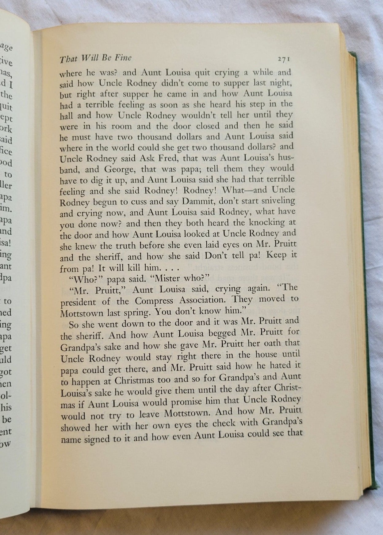 Vintage book. "Collected Stories" by William Faulkner, published by Random House. View of page 271