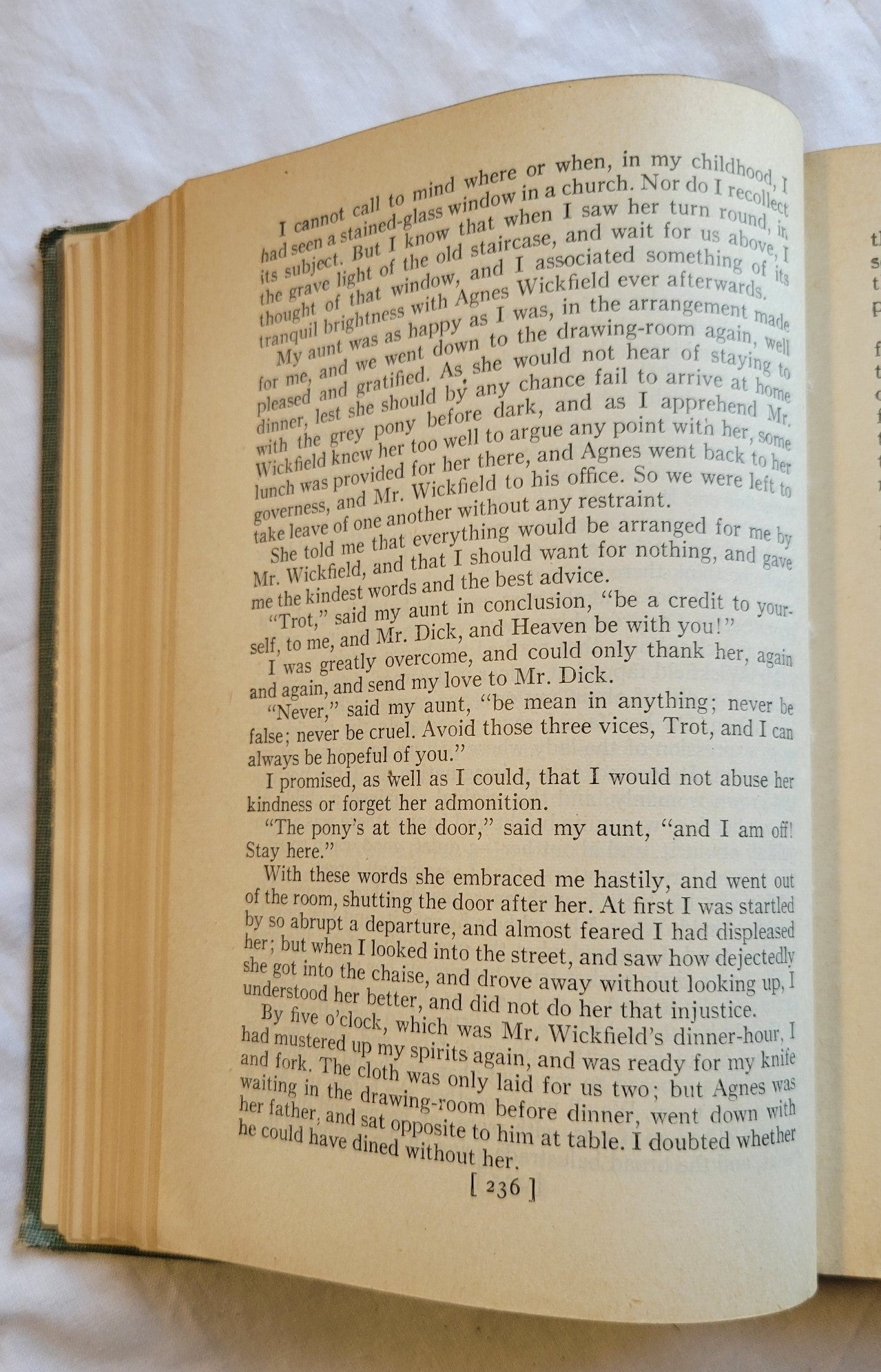 Vintage book "David Copperfield" by Charles Dickens, published by Random House, copyright 1950. View of page 236