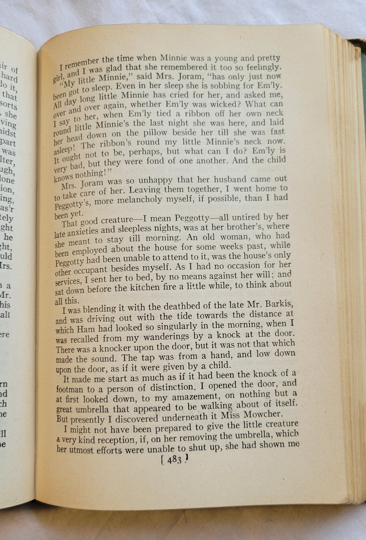 Vintage book "David Copperfield" by Charles Dickens, published by Random House, copyright 1950. View of page 483