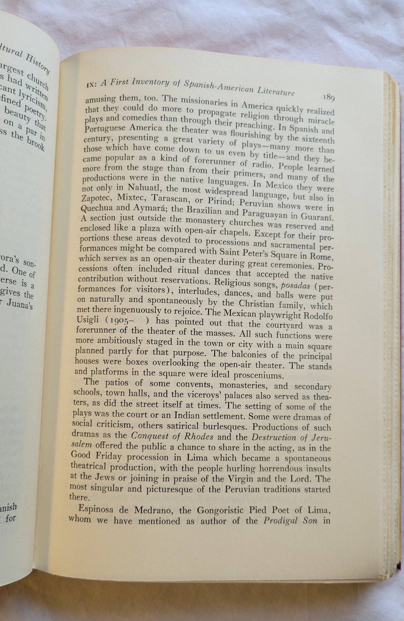 Vintage book for sale, “Latin America: A Cultural History, First American Edition” by German Arciniegas, published by Alfred A. Knopf, Inc., copyright 1966.  View of page 189