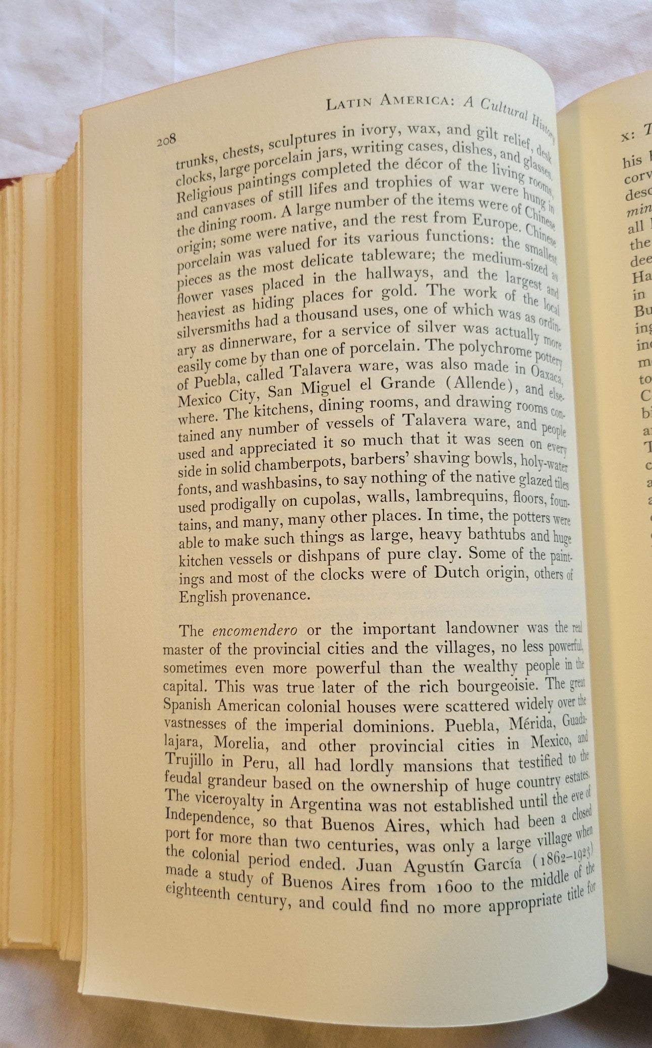 Vintage book for sale, “Latin America: A Cultural History, First American Edition” by German Arciniegas, published by Alfred A. Knopf, Inc., copyright 1966.  View of page 208