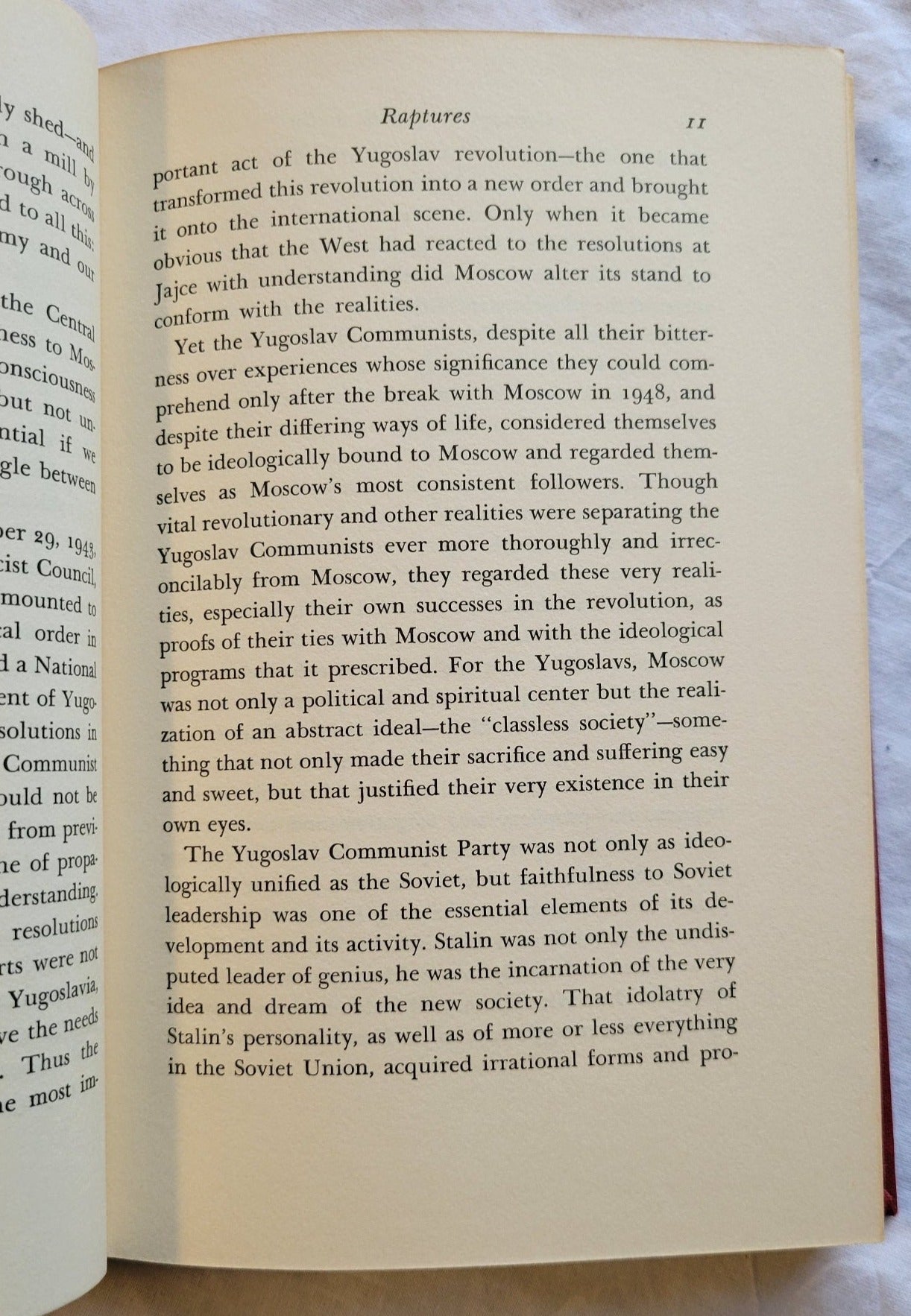 Vintage book "Conversations with Stalin" First Edition by Milovan Djilas, published by Harcourt, Brace, and World, 1962. "A memoir by the former vice president of Yugoslavia describing three visits to Moscow and his encounters there with Stalin. Index. Translated by Michael B. Petrovich. View of page 11.