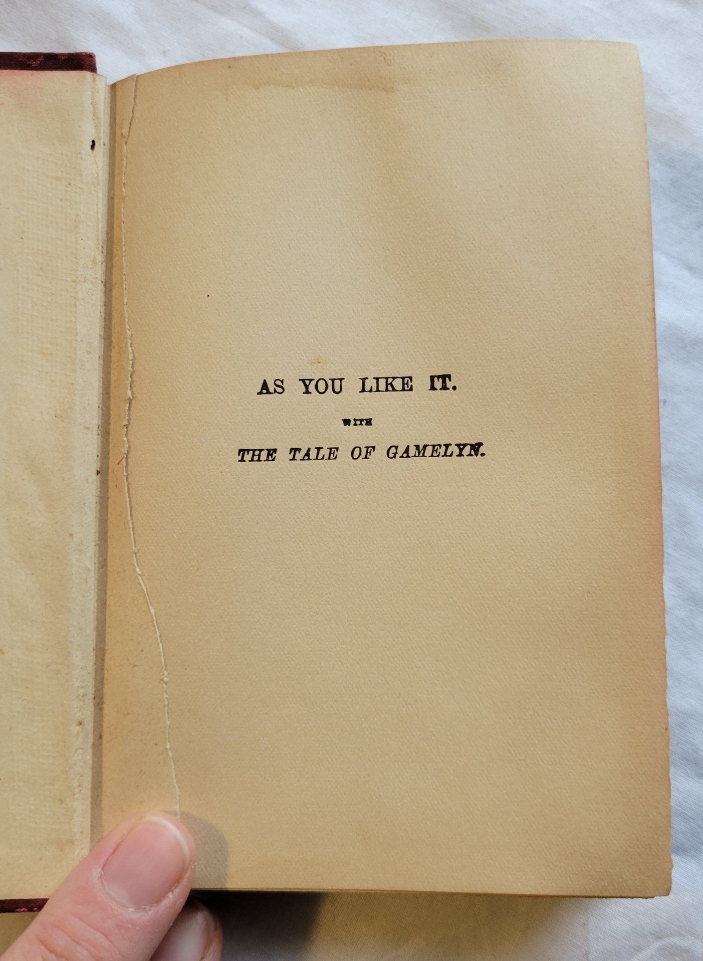 "As You Like It" by William Shakespeare, published by E. A. Lawson Company Publishers, printing date unknown but believed to be around the late 1800s.  View of inside title page.