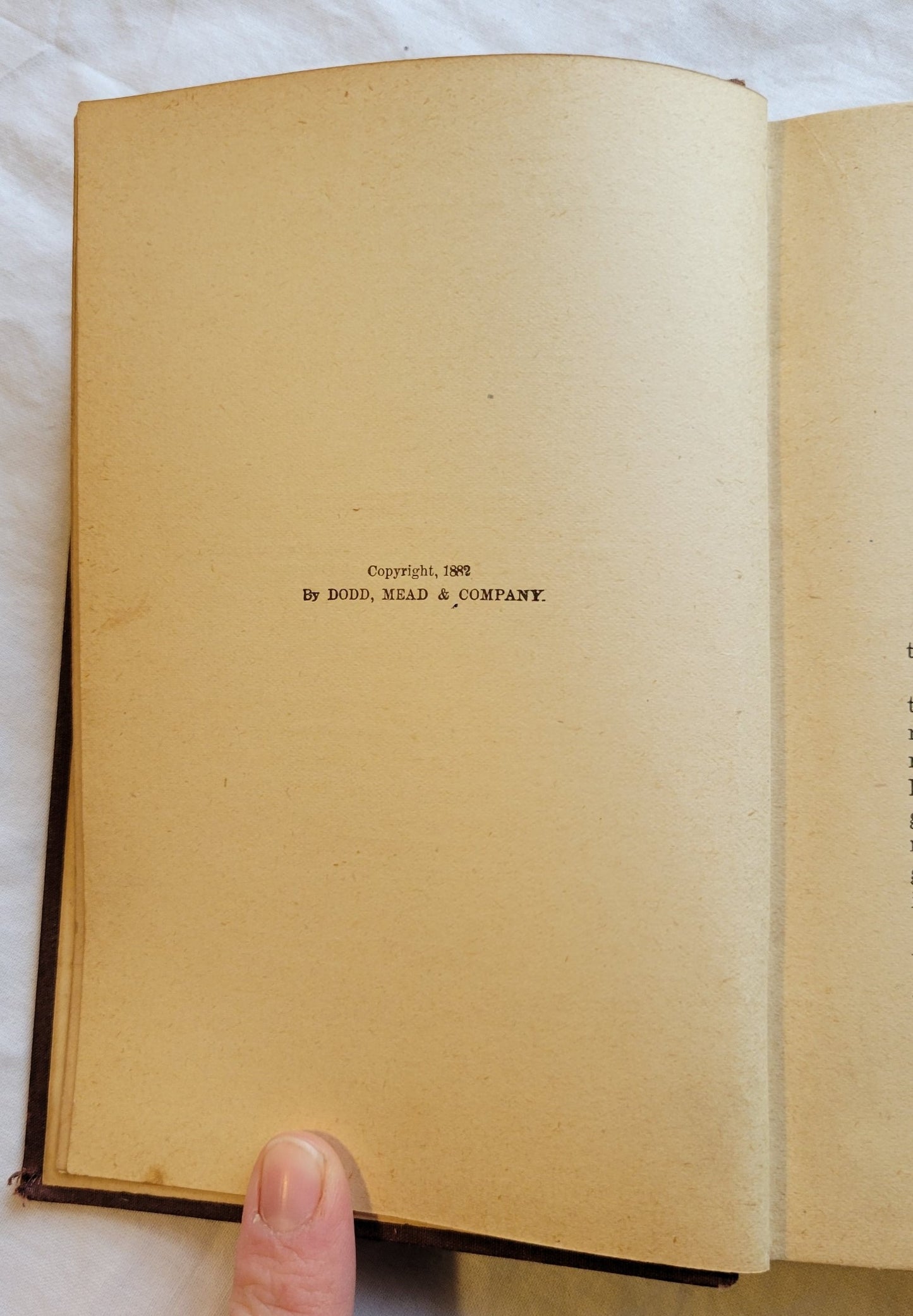 Antique book for sale "Grandmother Elsie" by Martha Finley, published by Dodd, Mead, & Company, copyright 1882.  This is the 8th book in the Elsie Dinsmore series.  View of copyright info.