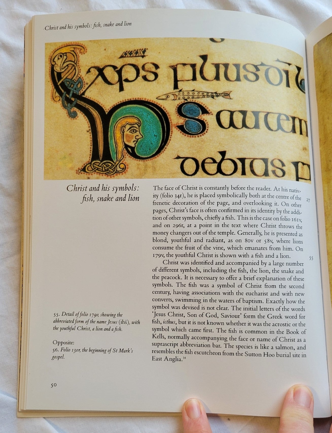  Used book for sale "The Book of Kells: An Illustrated Introduction to the Manuscript in Trinity College Dublin" by Bernard Meehan, published by Thames & Hudson, Ltd, copyright 1994, reprint in 2013. Page 50