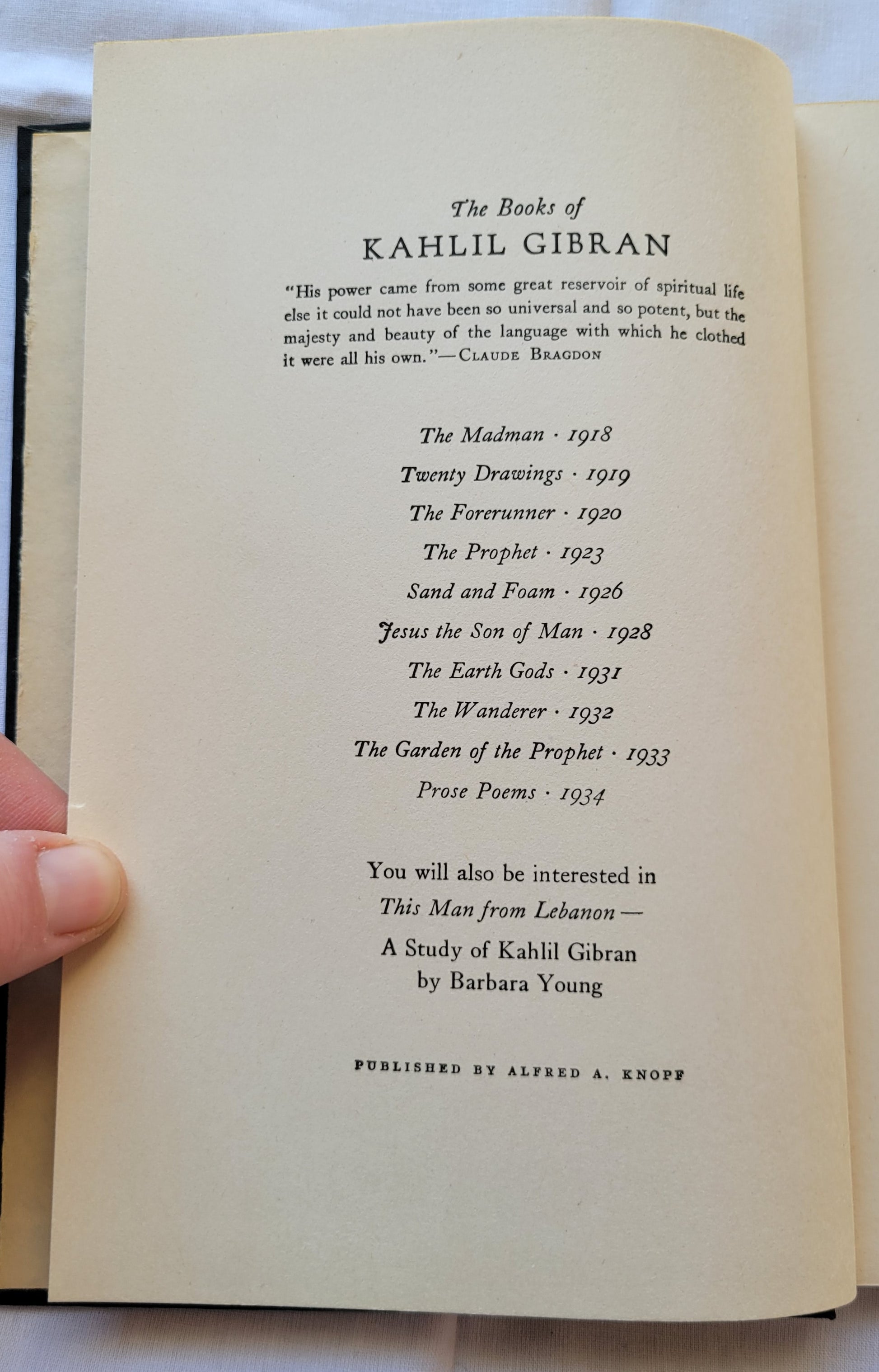 Vintage book for sale “The Garden of the Prophet” by Kahlil Gibran, published by Alfred A. Knoff. Author info.