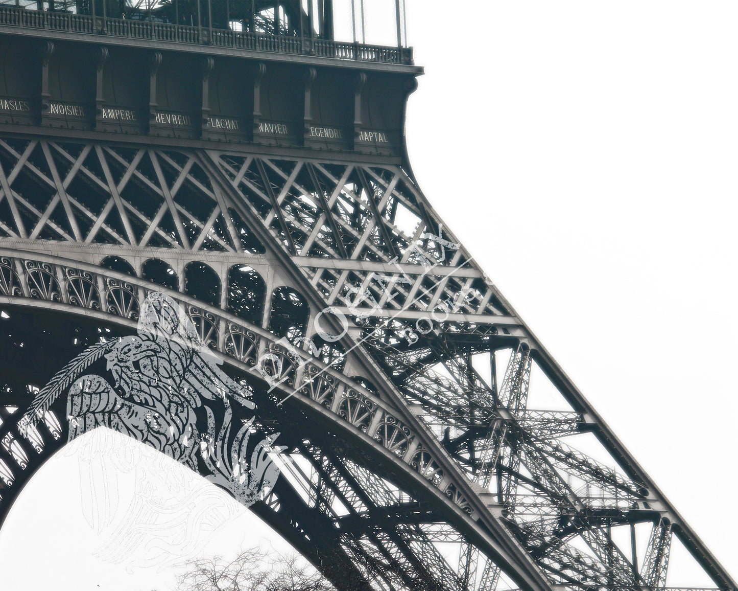 Travel photography. Gifts for history lovers and travelers. Black and white photograph of the Eiffel Tower in Paris, France. Engineered by Gustave Eiffel, built between 1887-1889 and was the centerpiece of the 1889 World's Fair.
