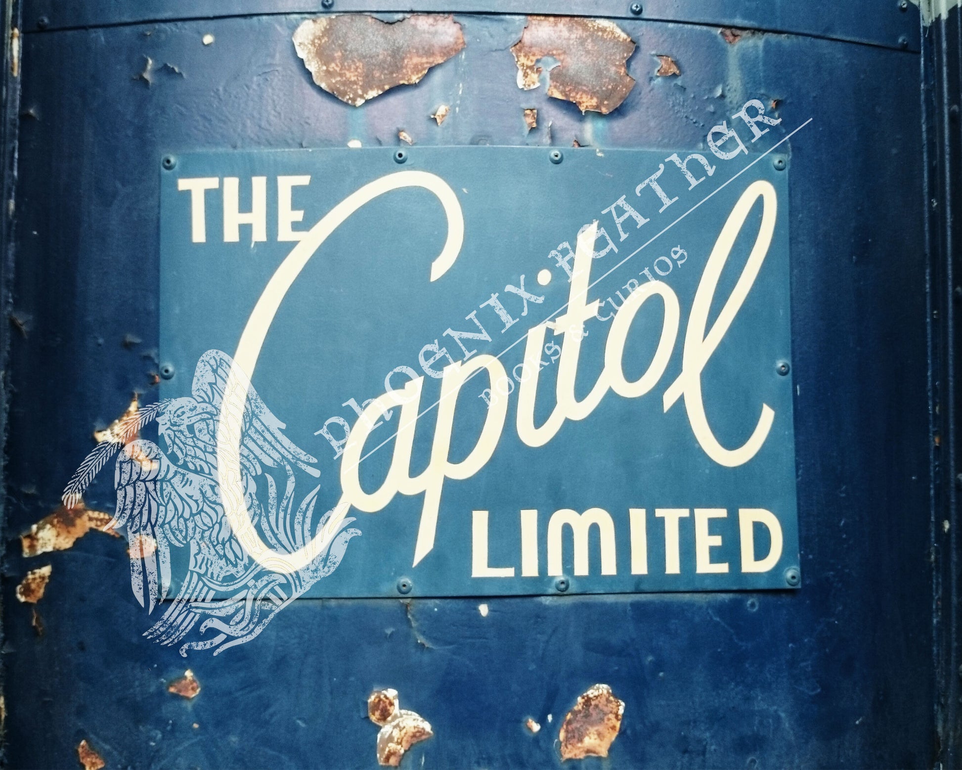 Travel photography for sale.  Gifts for history lovers and travelers. Color photograph of The Capitol Limited name plate on the train at the B & O Railroad Museum in Baltimore, Maryland.