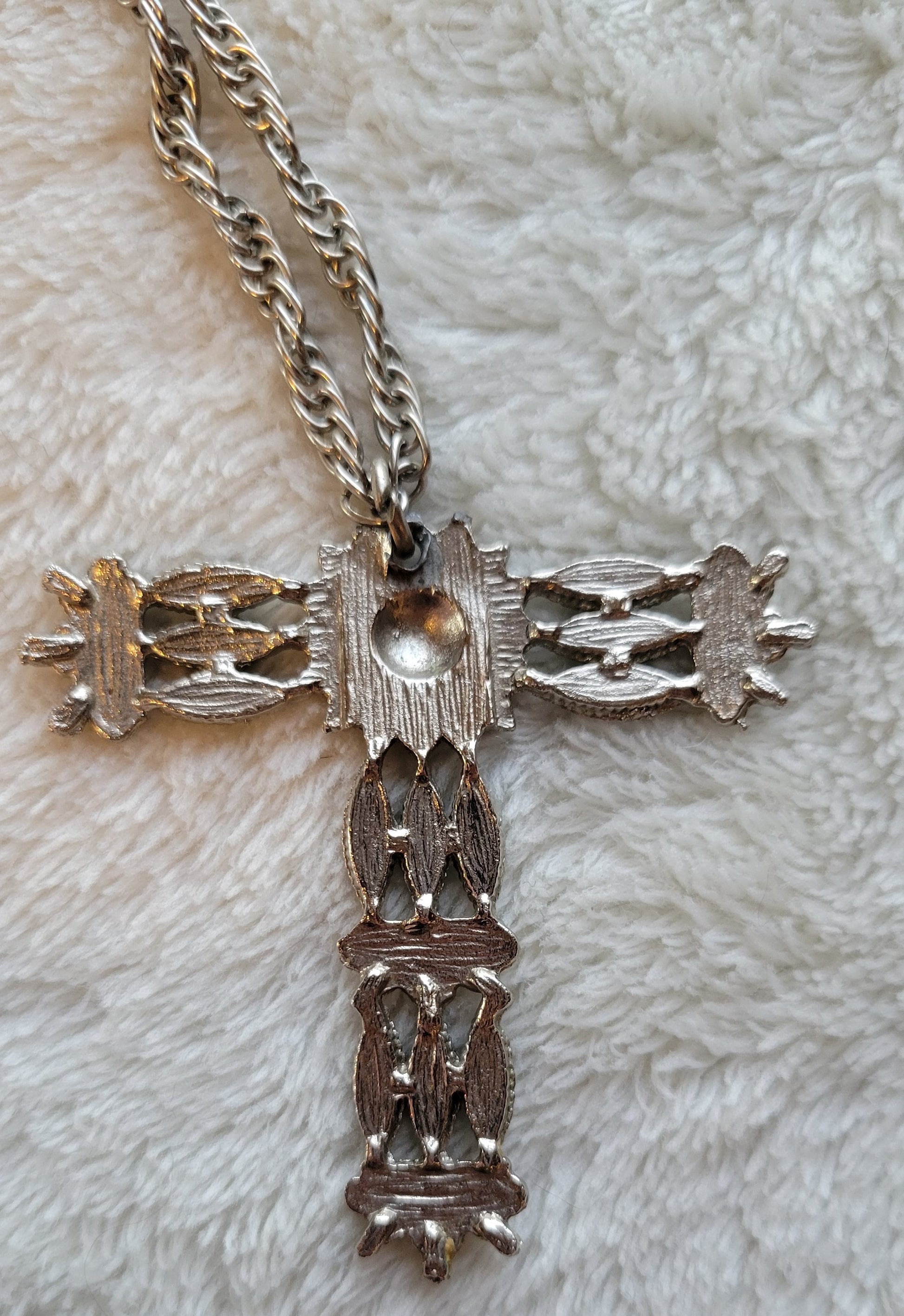 Antique Tau cross necklace, Catholic Franciscan order. Back view.
